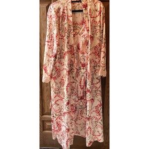 Gillian & O'Malley Sexy Pink Red Green Floral Peignoir Set Lace Chemise Robe S/M